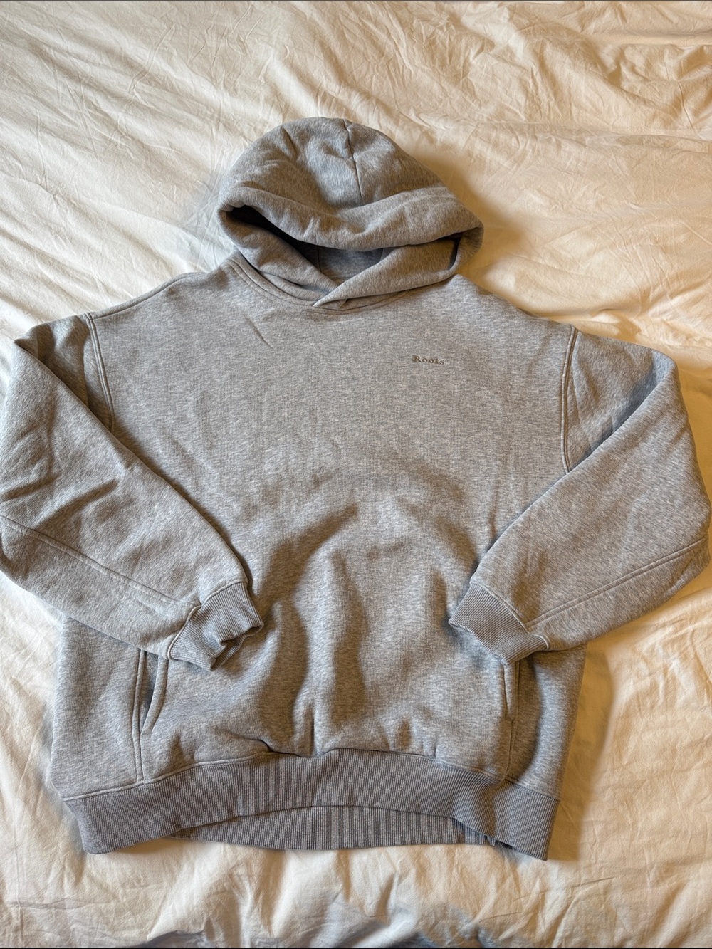 Roots Unisex Gender Free Cloud Light Gray Pullover Hoodie with Logo